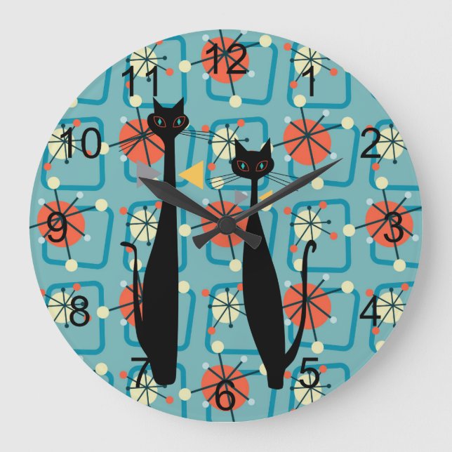 Relógio Grande Gato legal moderno 4 do MCM do meio século atômico (Frente)