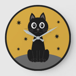 Relógio Grande Gato negro sentado viendo las estrellas