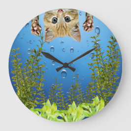 Relógio Grande Gato Parecendo Peixe Dentro Tank Engraçado