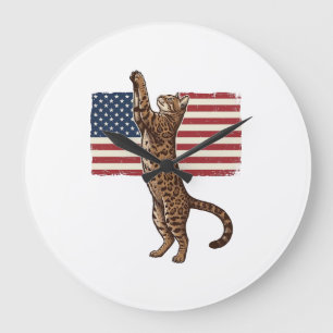 Relógio Grande Gato Patriótico Bandeira Americana Design Vetorial