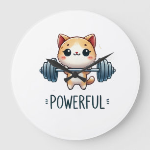 Relógio Grande Gato Poderoso Levantando Pesos, Arte de Gatinho Fo
