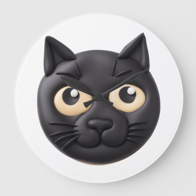 Relógio Grande Gato Preto 3D Inspirado (Frente)