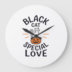 Relógio Grande Gato Preto Amor Especial Design de Vetor de Gato d