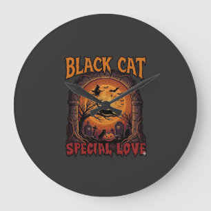 Relógio Grande Gato Preto Amor Especial Halloween Lua Bruxa Abóbo