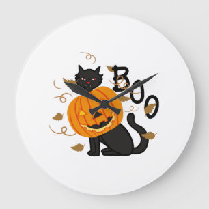 Relógio Grande Gato preto de Halloween Boo