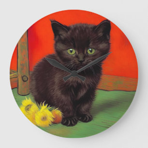Relógio Grande Gato Preto do Estilo Van Gogh