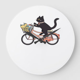 Relógio Grande Gato Preto em uma Bicicleta Arte de Gato Preto Ca