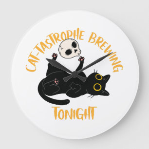 Relógio Grande gato preto engraçado do halloween