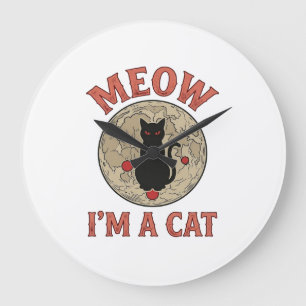 Relógio Grande Gato Preto Engraçado Lua Vintage Design de Hallowe