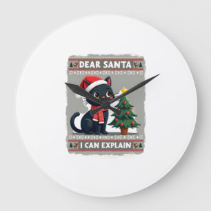 Relógio Grande Gato Preto Engraçado Natal Querido Papai Noel, Pos