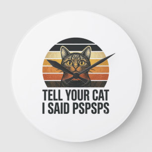 Relógio Grande Gato Preto Engraçado Pspsps Design Vintage Pôr do