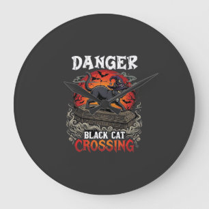 Relógio Grande Gato Preto Perigoso Cruzando Chapéu de Bruxa de Ha