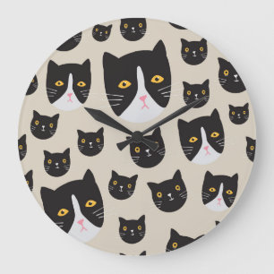 Relógio Grande Gato Sem Olhos, Ilustração De Padrão Whimsical.
