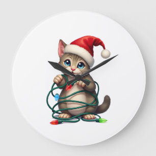 Relógio Grande Gato Siames Natal V-Neck (2)