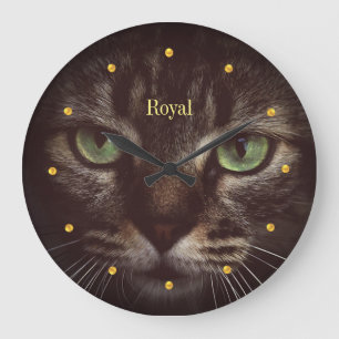 Relógio Grande Gato tabby elegante e pontos dourados