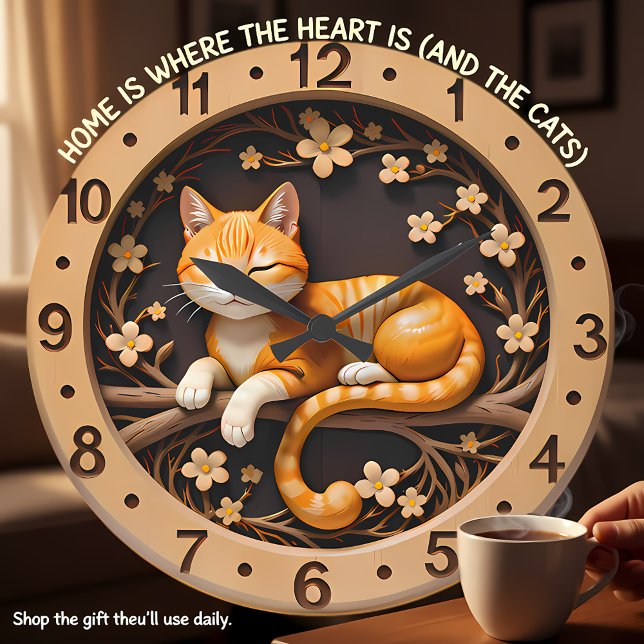 Relógio Grande Gato Tabby Laranja Sorridente Primavera (Criador carregado)