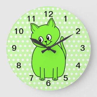 Relógio Grande Gato verde limão.