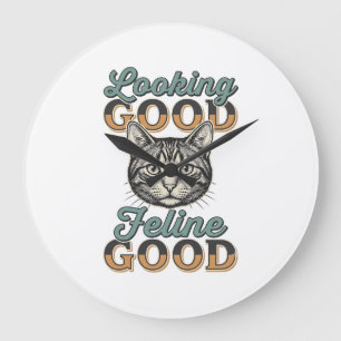 Relógio Grande Gato Vintage Bem Cuidado Design Feline Bom_1