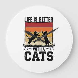 Relógio Grande Gatos Antigos Citação Design Retro pôr do sol Aman