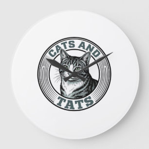 Relógio Grande Gatos Antigos e Tatuagens Gravação Design de Gato_