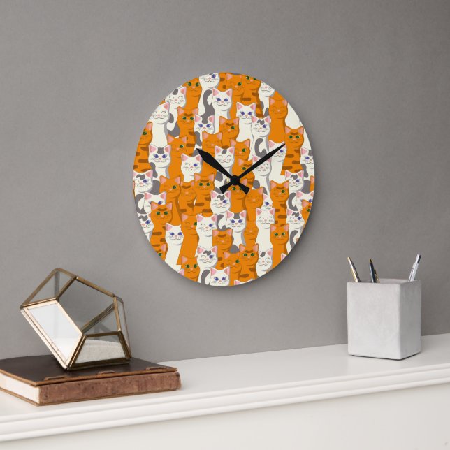 Relógio Grande Gatos brancos e gengibres padrão olhos verdes olho (Escritório)