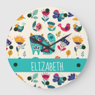 Relógio Grande Gatos De Amor Meninas De Arte Popular Escandinavas