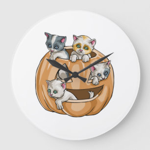 Relógio Grande Gatos de Halloween Abóbora