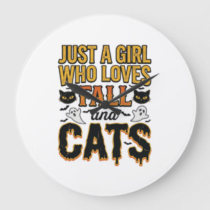 Relógio Grande Gatos de Outono Garota de Halloween Design Gráfico
