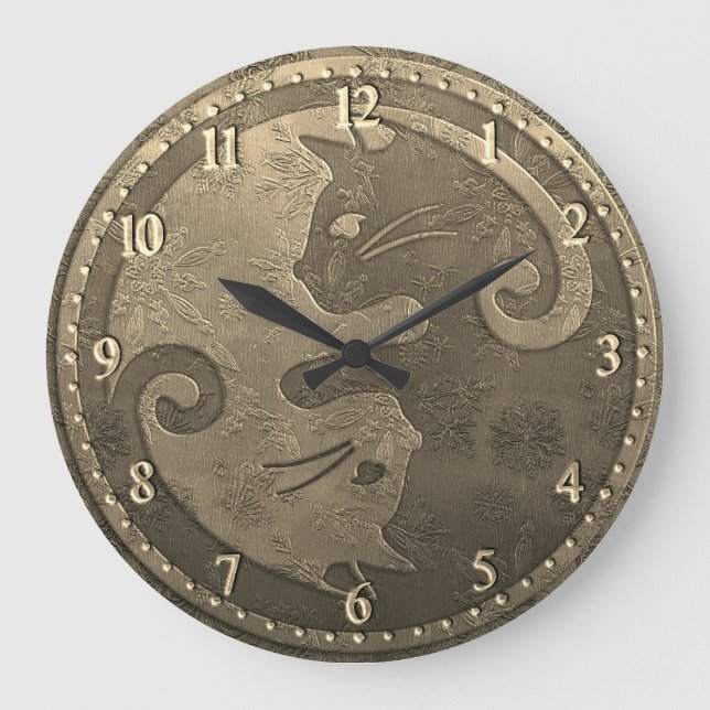 Relógio Grande Gatos Dourados de Yin Yang (Frente)