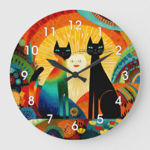 Relógio Grande Gatos em um fundo brilhante e colorido,