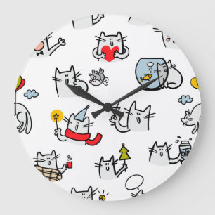 Relógio Grande Gatos engraçados, leite e magia.