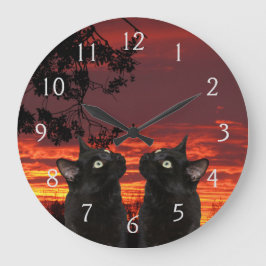 Relógio Grande Gatos Pretos Cats Vermelhos Clock Numerado Sunset