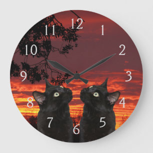 Relógio Grande Gatos Pretos Cats Vermelhos Clock Numerado Sunset