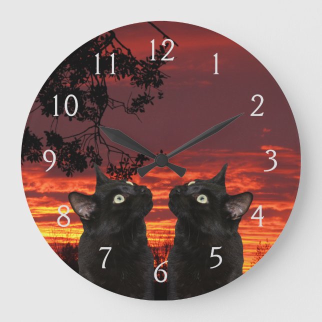 Relógio Grande Gatos Pretos Cats Vermelhos Clock Numerado Sunset (Frente)