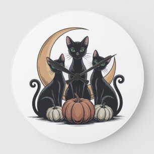 Relógio Grande Gatos Pretos Whimsigothóticos Abóbora Lua Muro de