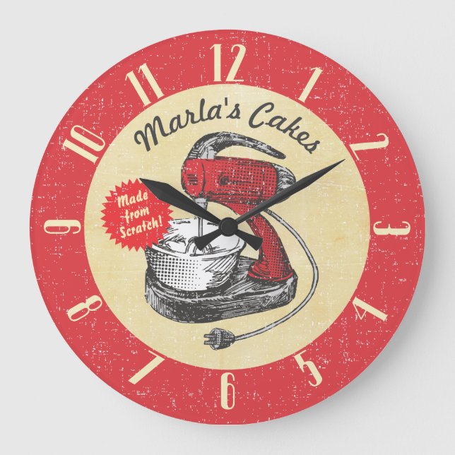 Relógio Grande Gaveta personalizada de cozinha do baterista retro (Frente)