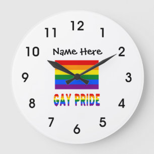 Relógio Grande Gay Pride and Rainbow Flag with Your Name