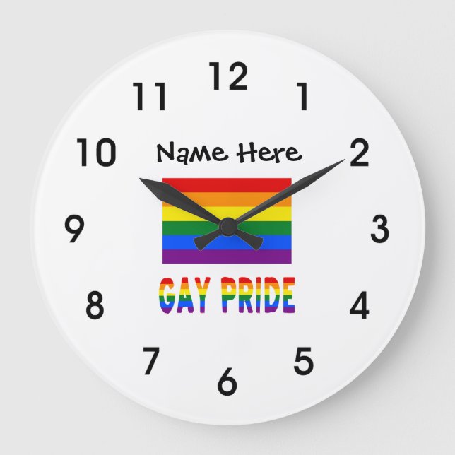 Relógio Grande Gay Pride and Rainbow Flag with Your Name (Frente)
