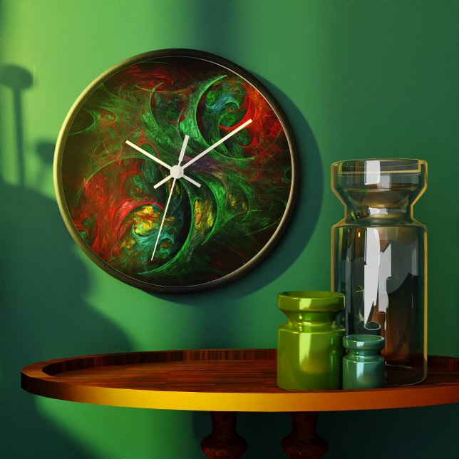 Relógio Grande Gênesis Abstrato de arte verde (Genesis Green Abstract Art Round Wall Clock)