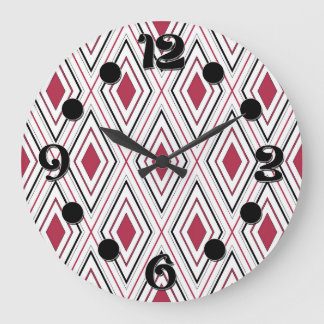 Relógio Grande Geometria de diamante vermelho preto e branco