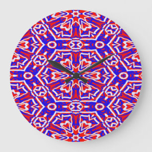 Relógio Grande Geometria Vermelha, Branca e Azul