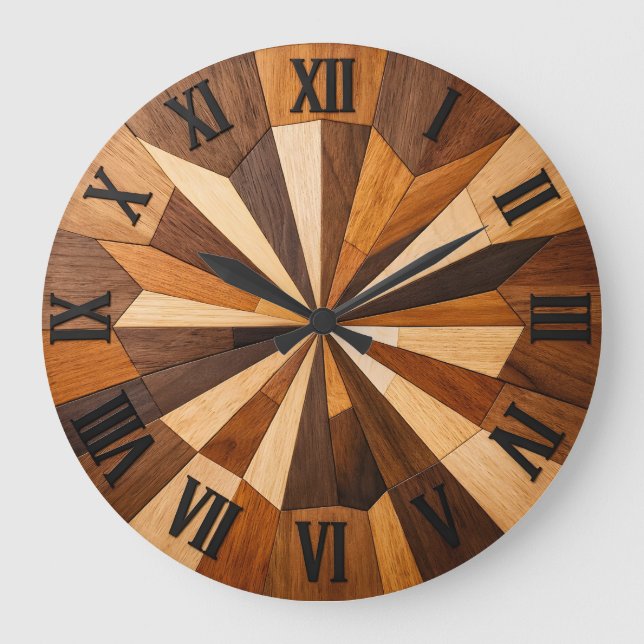Relógio Grande Geometric Wooden Mosaic Clock Design (Frente)