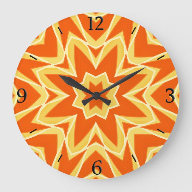 Relógio Grande Geométrico abstrato Star - Laranja e Dourado (Frente)