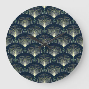 Relógio Grande Geométrico Elegante: Deco de Arte Azul.