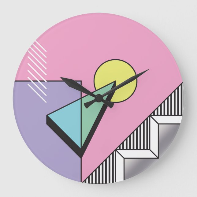 Relógio Grande Geométrico Pós-moderno: Composição Abstrato (Frente)