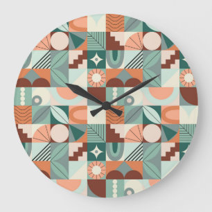 Relógio Grande Geométrico sem costura, padrão de mosaico abstrato