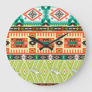 Relógio Grande Geométrico Tribal: Indica o Padrão de Texto.