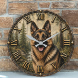 Relógio Grande German Shepherd Mountain Forest Rustic
