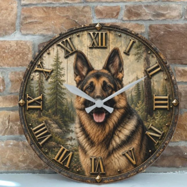 Relógio Grande German Shepherd Mountain Forest Rustic (Criador carregado)