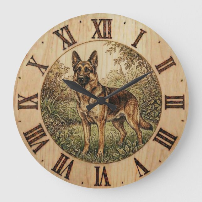 Relógio Grande German Shepherd - Rustic Dog Decor (Frente)